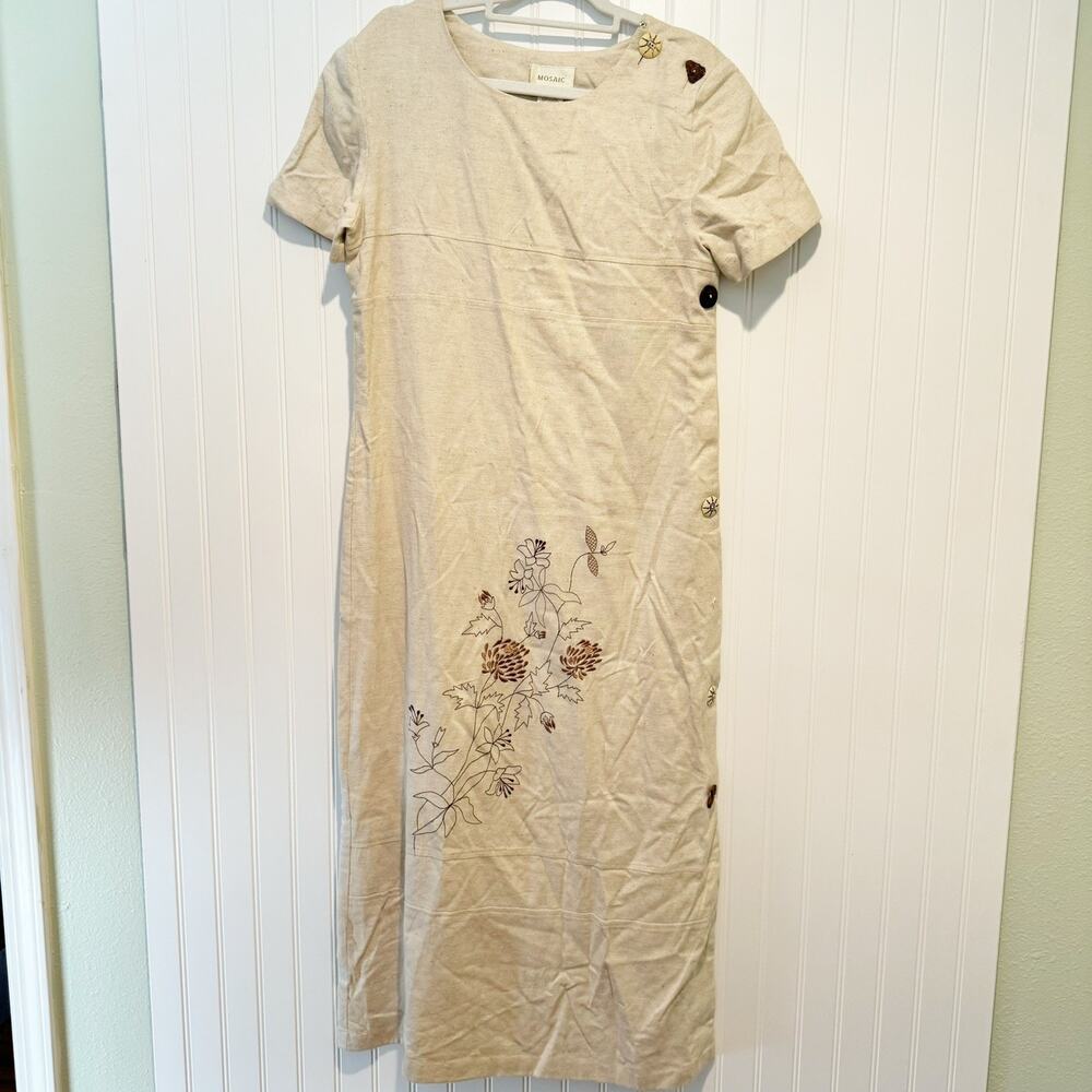 Vintage Mosaic Linen Blend Embroidered Jumper Dress Size 10